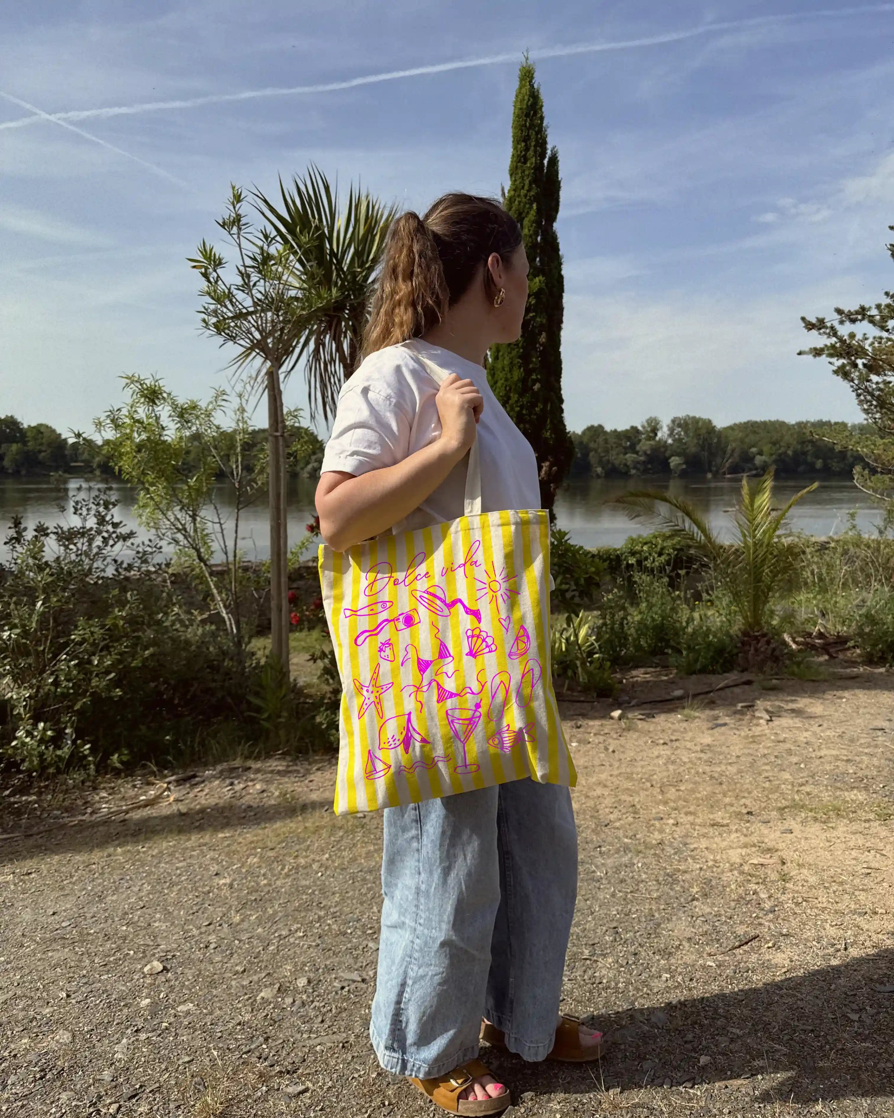 Totebag rayé "illustrations"