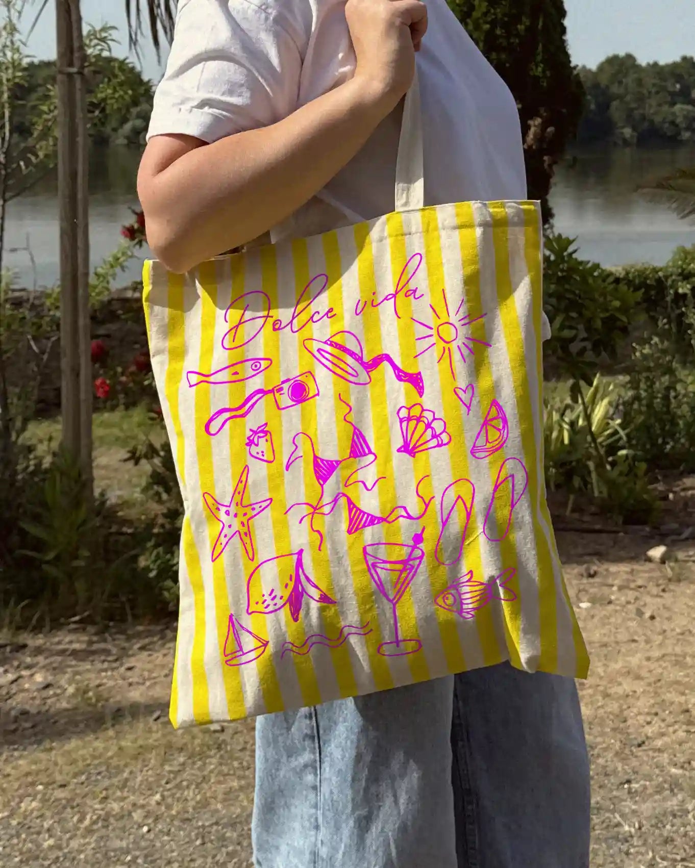 Totebag rayé "illustrations"