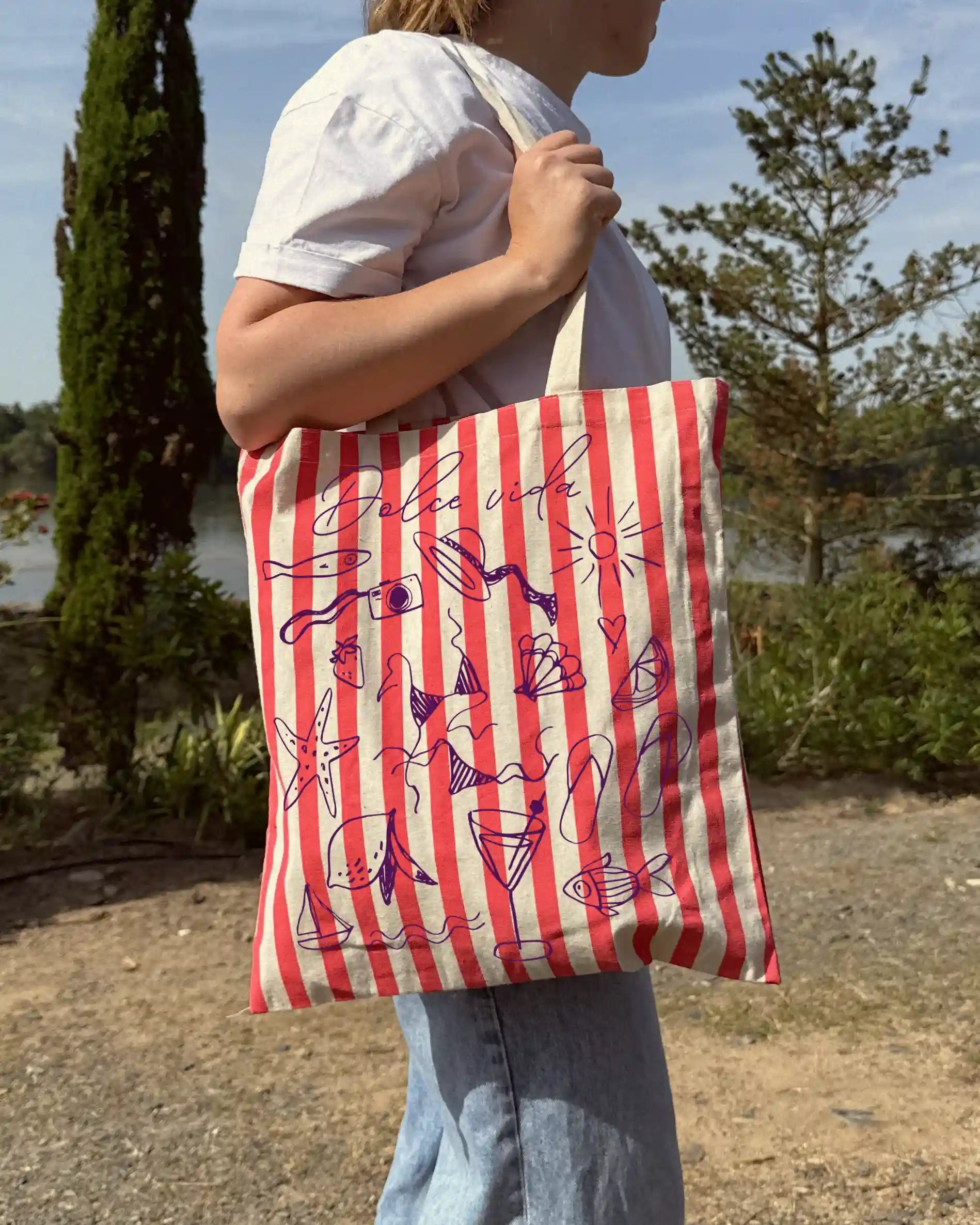 Totebag rayé "illustrations"